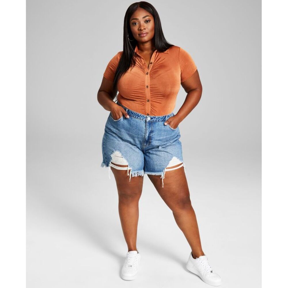 Now This Trendy Plus Size High Rise Boyfriend Jean Shorts